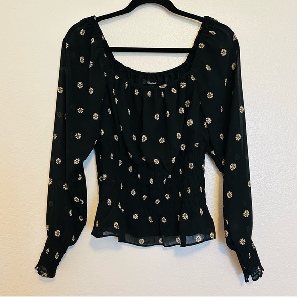 NEW MADEWELL (Re)sourced Georgette Square-Neck Smock-Waist Top long sleeve - Picture 4 of 9